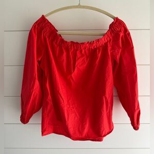 J. Crew Bright Cherry Red Cotton Fabric Off-the-Shoulder Blouse, Size Medium
